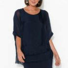 La Strada Navy Silk Blended Top.
