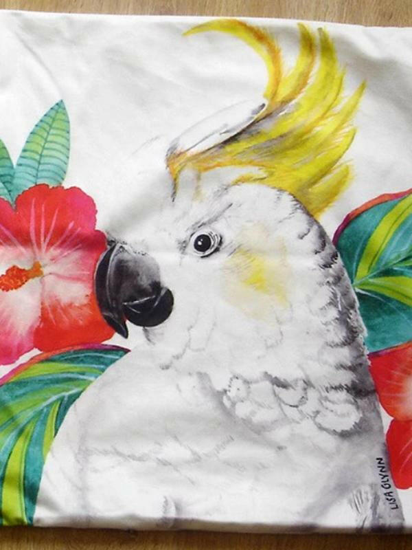 Cockatoo with Hibiscus Cushion Cover 45 x 45 cm.