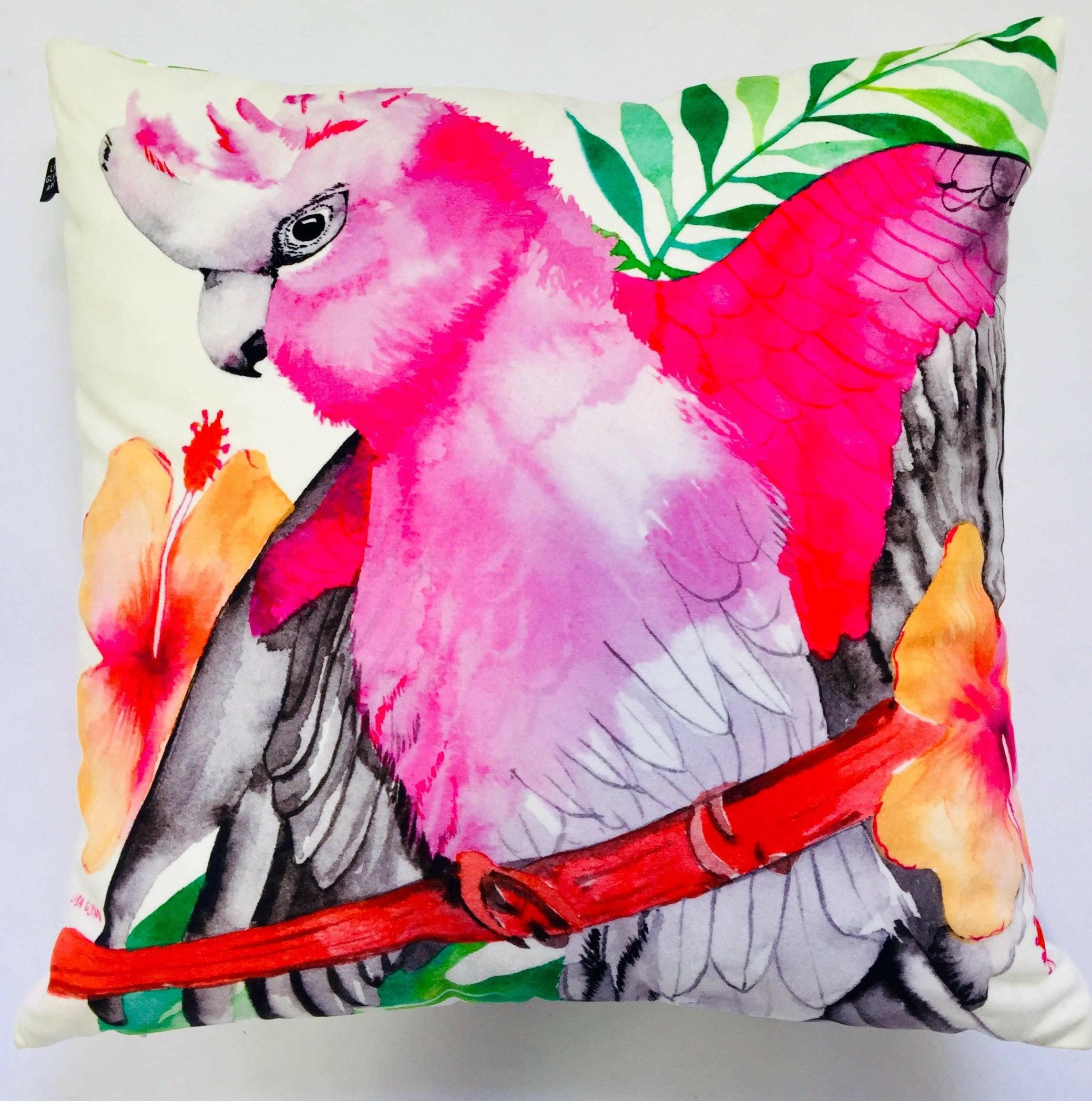 Pink and Grey Galah Cushion Cover 45cm.