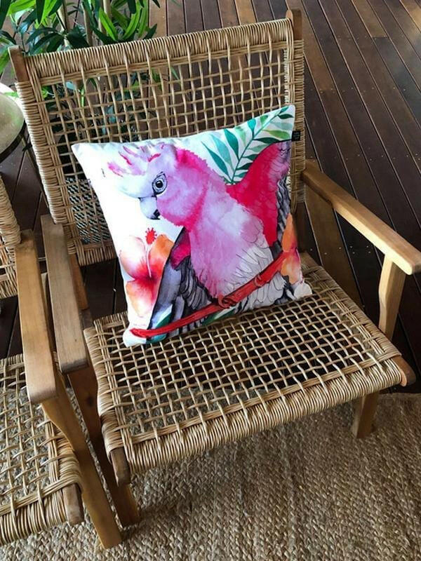 Pink and Grey Galah Cushion Cover 45cm.