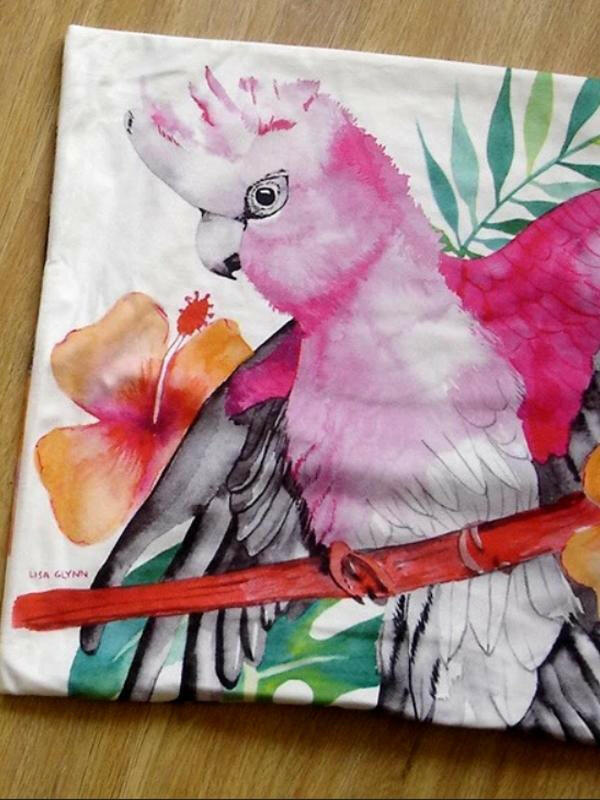 Pink and Grey Galah Cushion Cover 45cm.