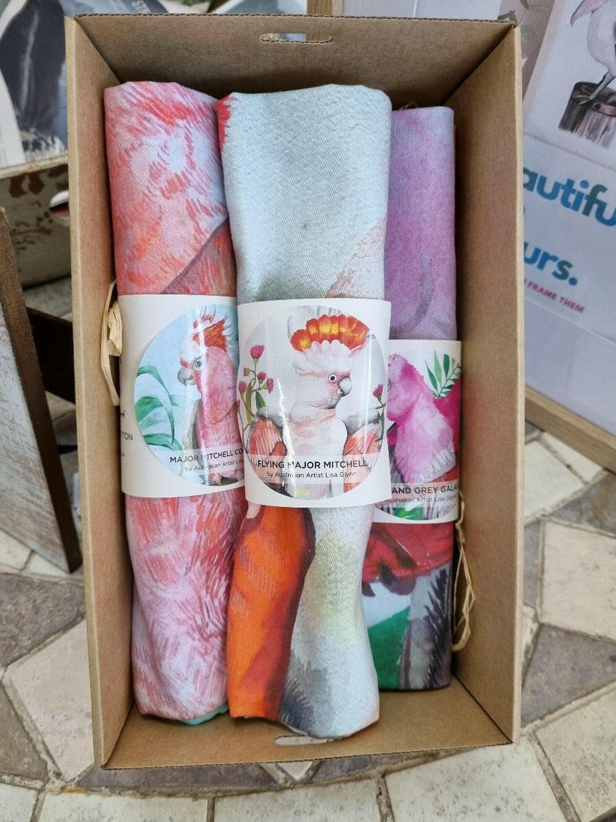 Australian Native Birds Gift Box Sets of Tea Towels.