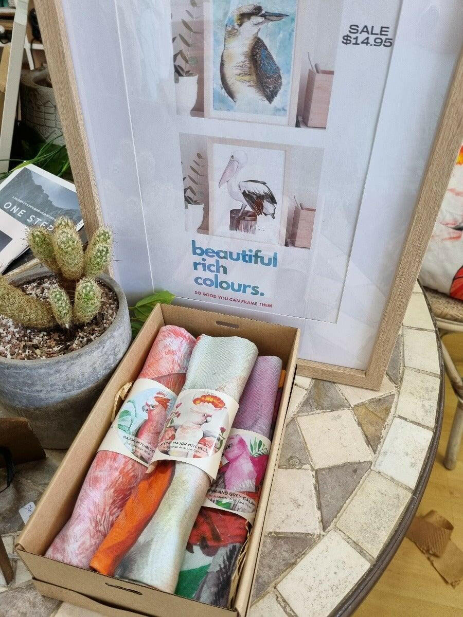 Australian Native Birds Gift Box Sets of Tea Towels.