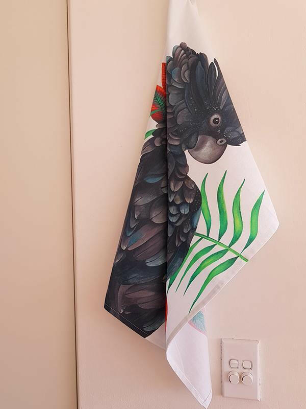 Black Cockatoo Tea Towel 100% Cotton.