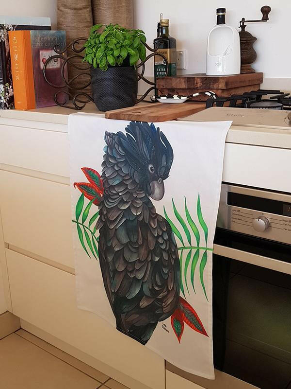 Black Cockatoo Tea Towel 100% Cotton.