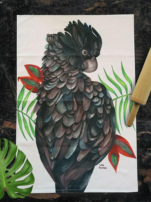 Black Cockatoo Tea Towel 100% Cotton.