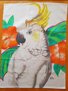Cockatoo With Hibiscus Tea Towel.