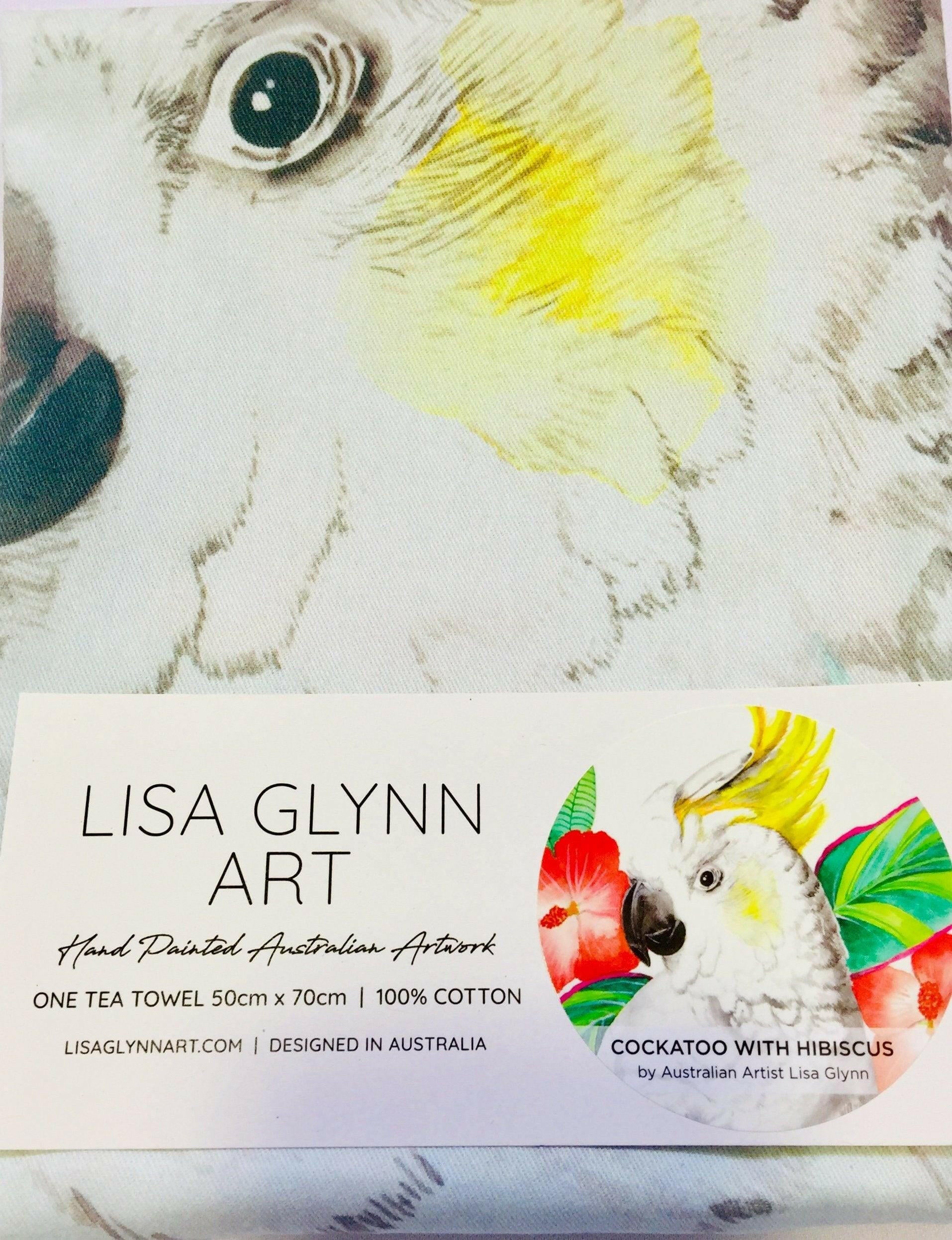 Cockatoo With Hibiscus Tea Towel.