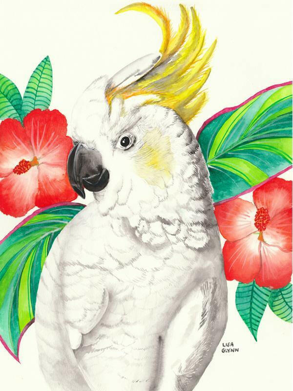 Cockatoo With Hibiscus Tea Towel.
