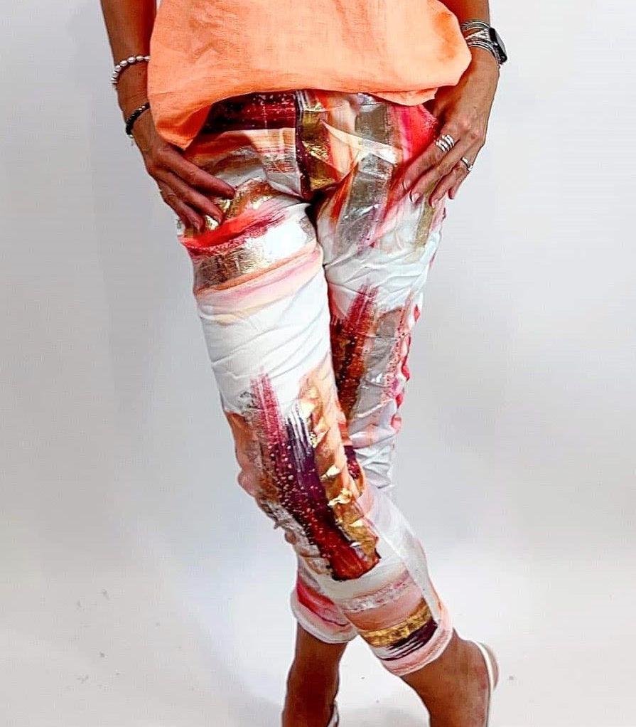 La Strada Crinkle Painted Look Wearable Art Roll Up Pants - LSP21-70-202 - OZ RESORT