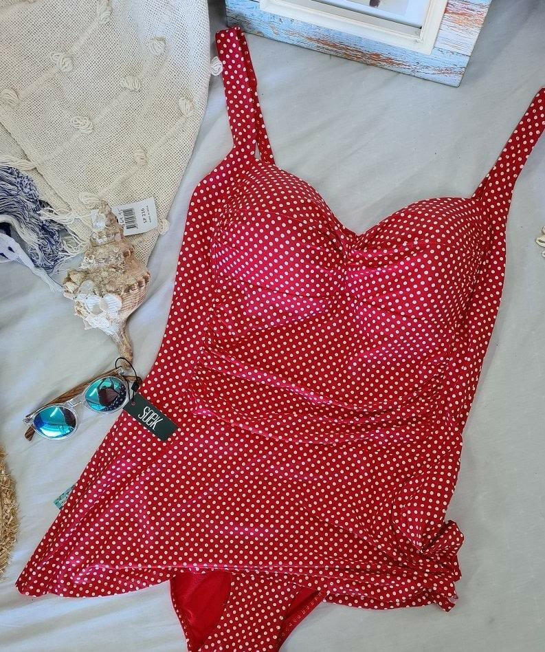 Niptuck Red & White Polka Dot Skirted One Piece.