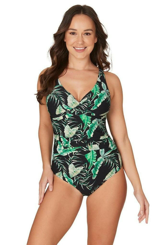 NN1150JJK Nip Tuck Jungle green One Piece Wrap Front.