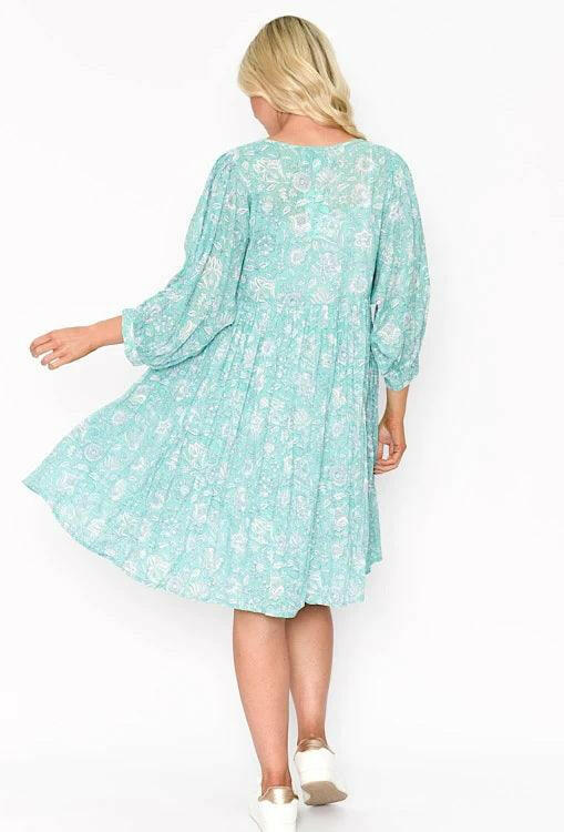 One Summer Boho Cotton Aqua Turquoise Dress.