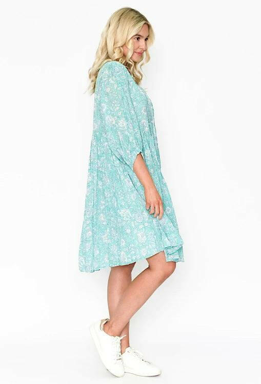 One Summer Boho Cotton Aqua Turquoise Dress.