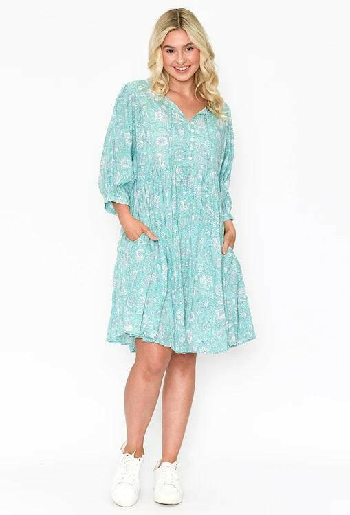 One Summer Boho Cotton Aqua Turquoise Dress.