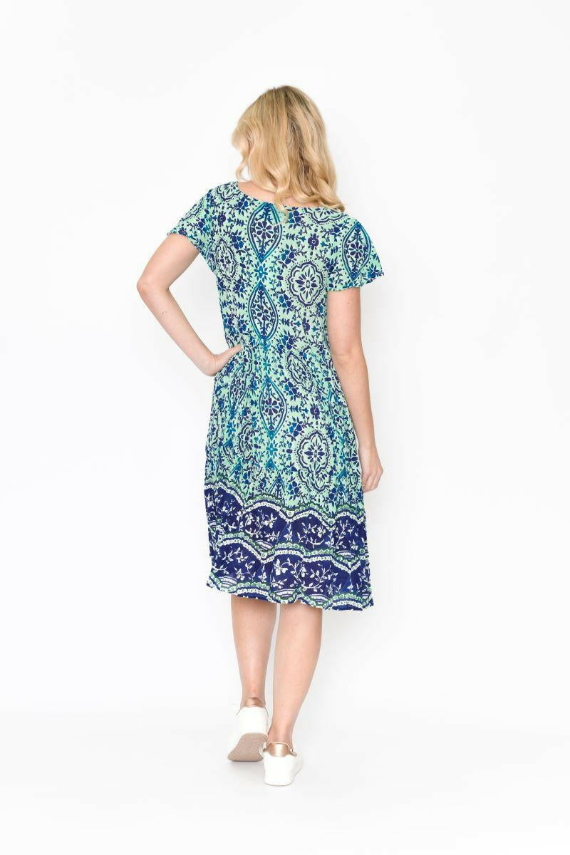 One Summer Kimberley V Neck Short Sleeve Aqua Dress.