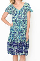 One Summer Kimberley V Neck Short Sleeve Aqua Dress.