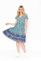 One Summer Kimberley V Neck Short Sleeve Aqua Dress.