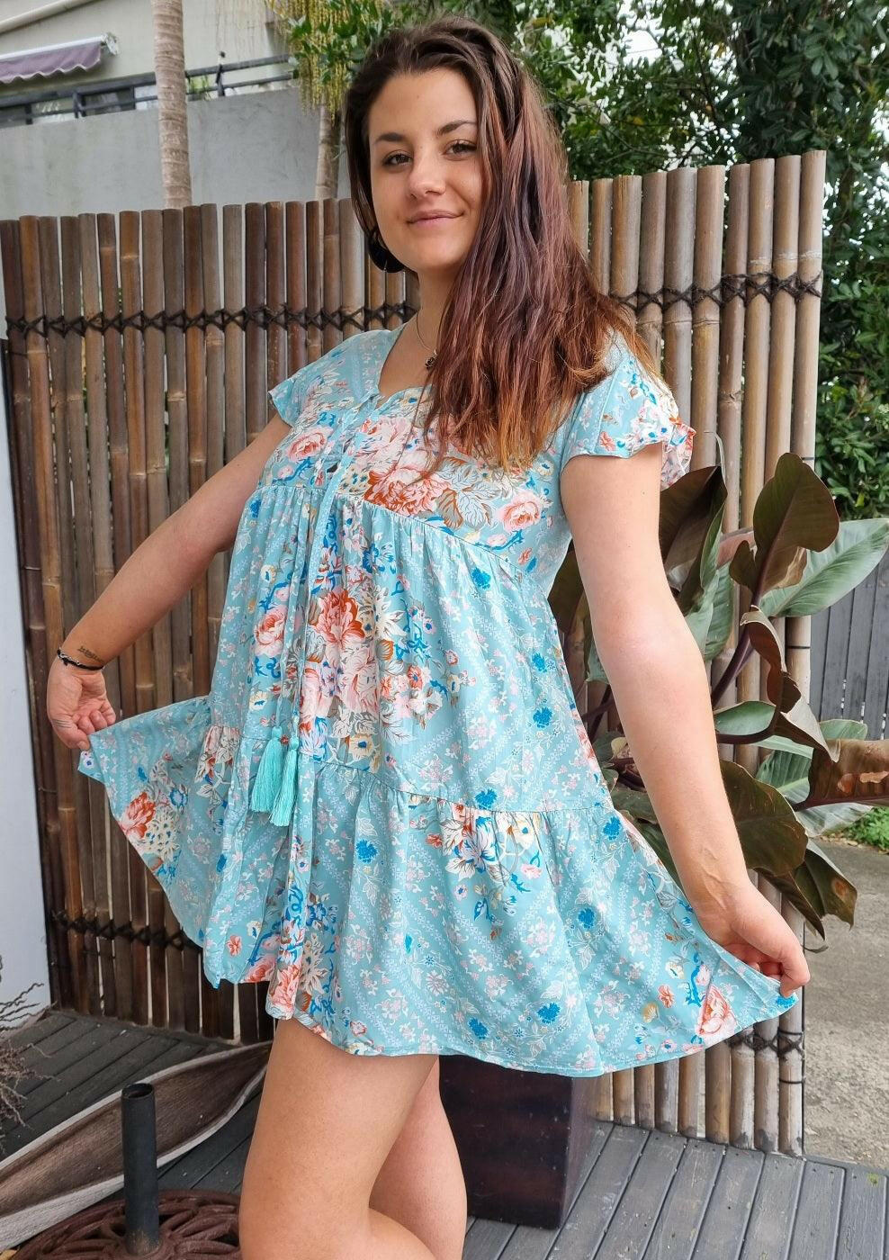 Dani Dress Rayon Above Knee Tassel Tunic.