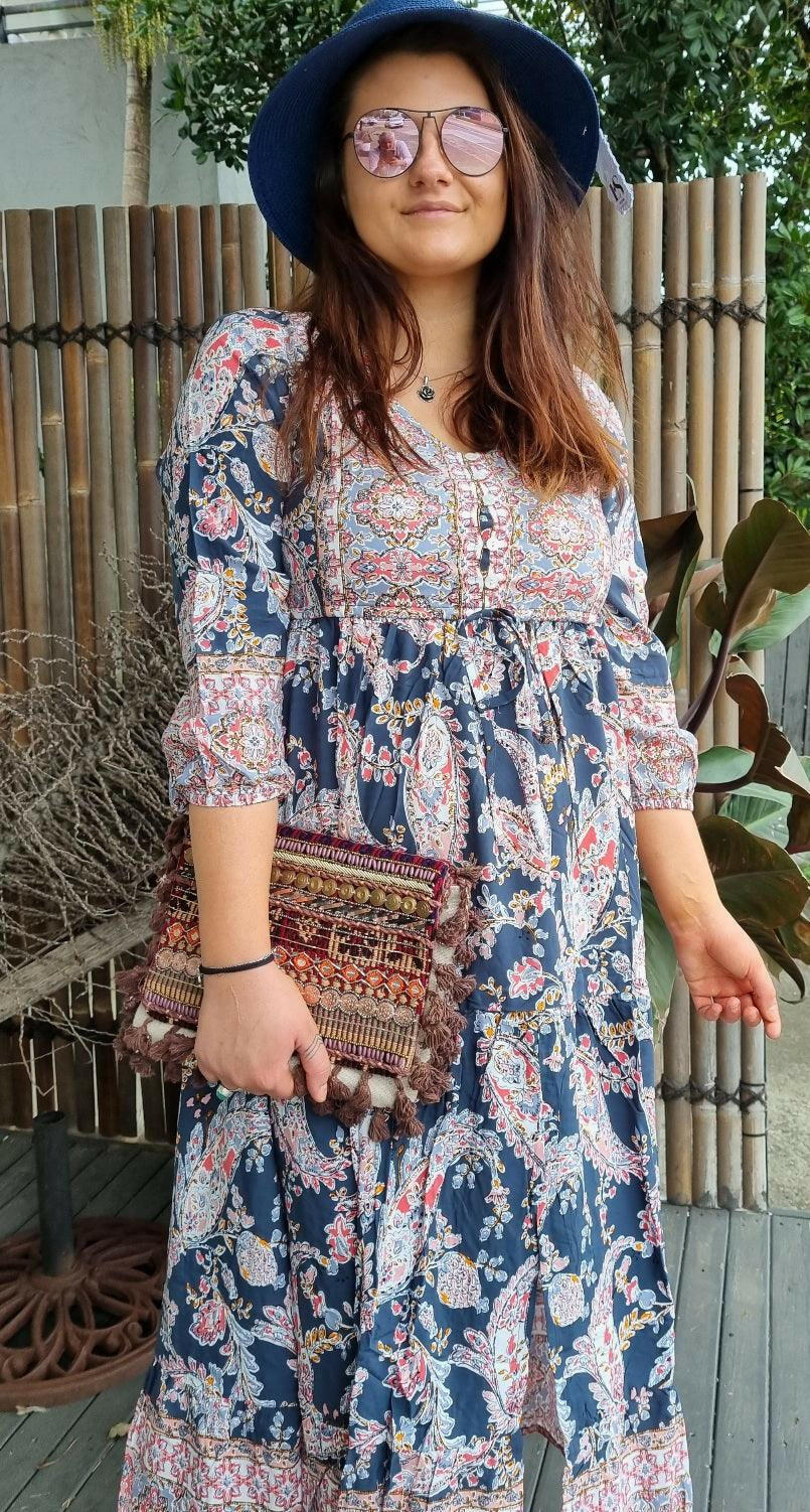 Bail Maxi Paisley Red & Navy Oversized Rayon Dress.