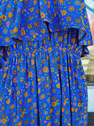 Royal Blue Floral Bandeau Maxi Dress 100 % Rayon.