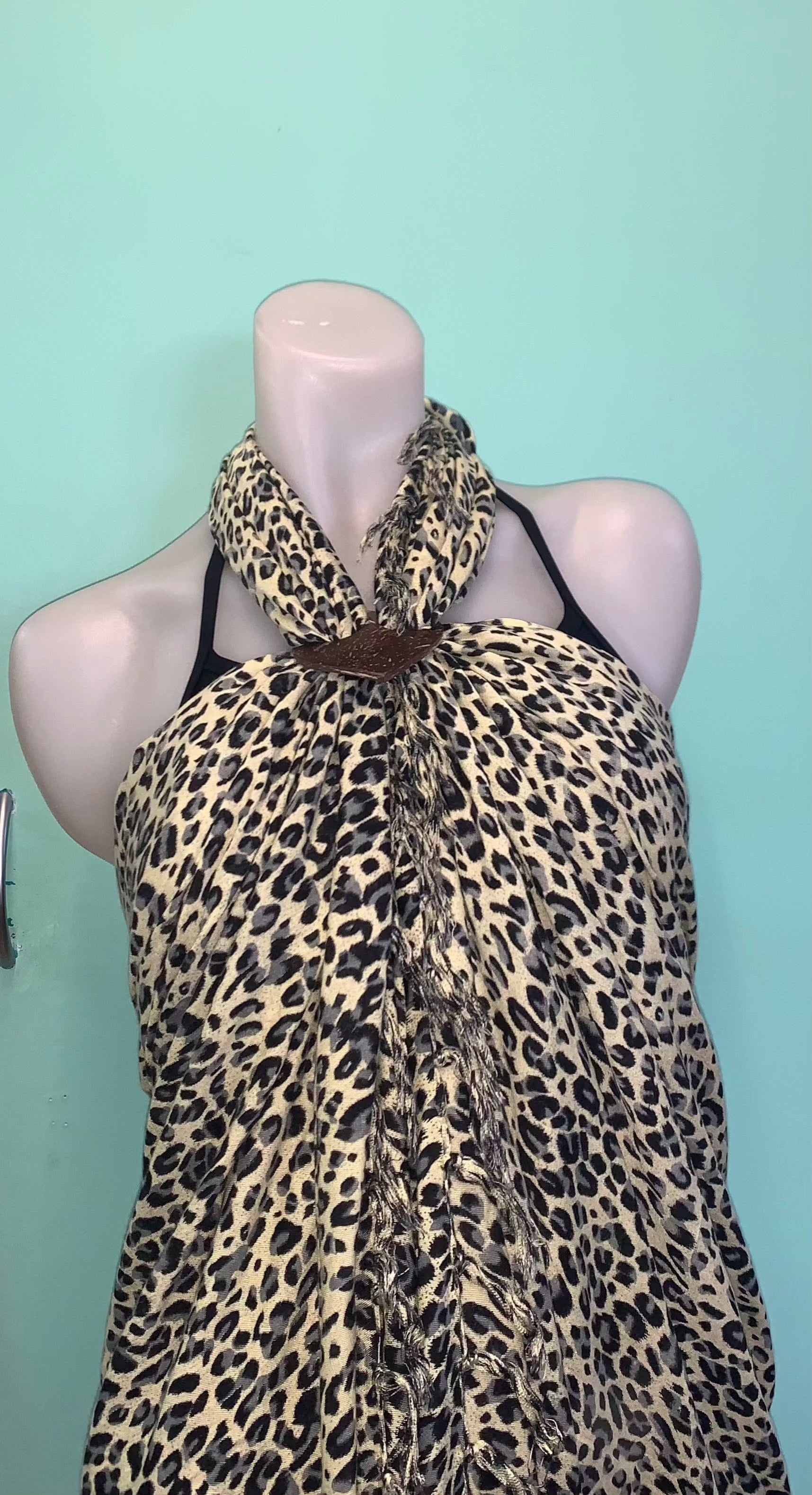 Rayon Wrap Animal Pattern Fringed Sarong Black.