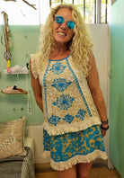 Aqua Blue Sleeveless Kaftan Soft Rayon Top.