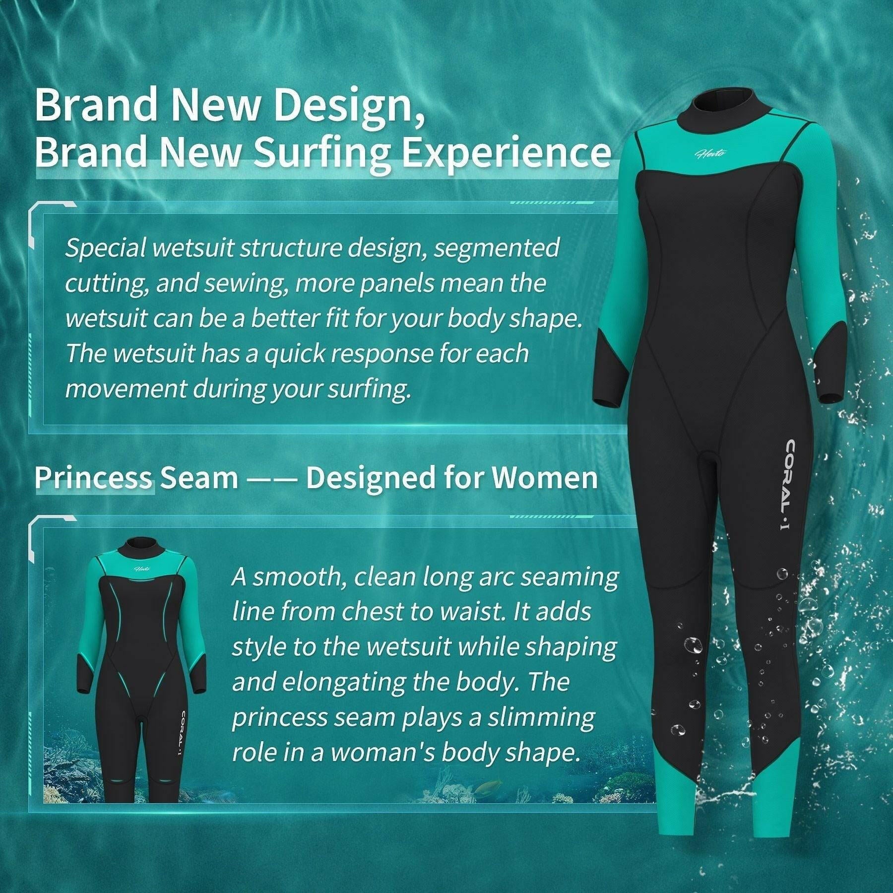 Hevto Women's Ocean Swimmers Wetsuit - Full Length Back Zip.