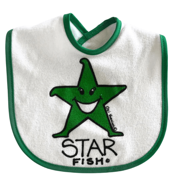 Ozi Varmints Baby Bib - White Green - Star Fish.