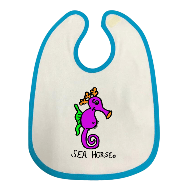 Ozi Varmints Baby Bib - White/Aqua - Seahorse.