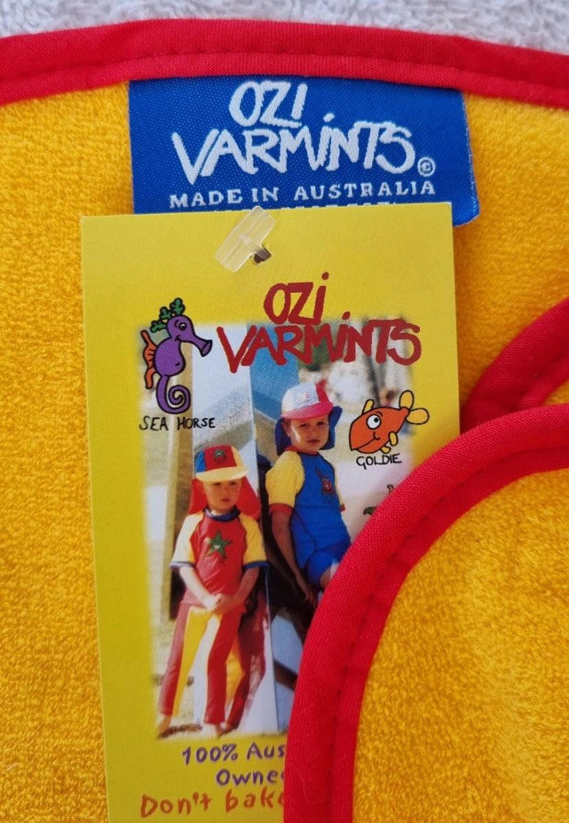 Ozi Varmints 9057 Australian Made Baby Bib Croc Sun Red.