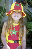 Ozi Varmints Girls Zip Back Cat Suit - SP50+ - Ocean/Sun.