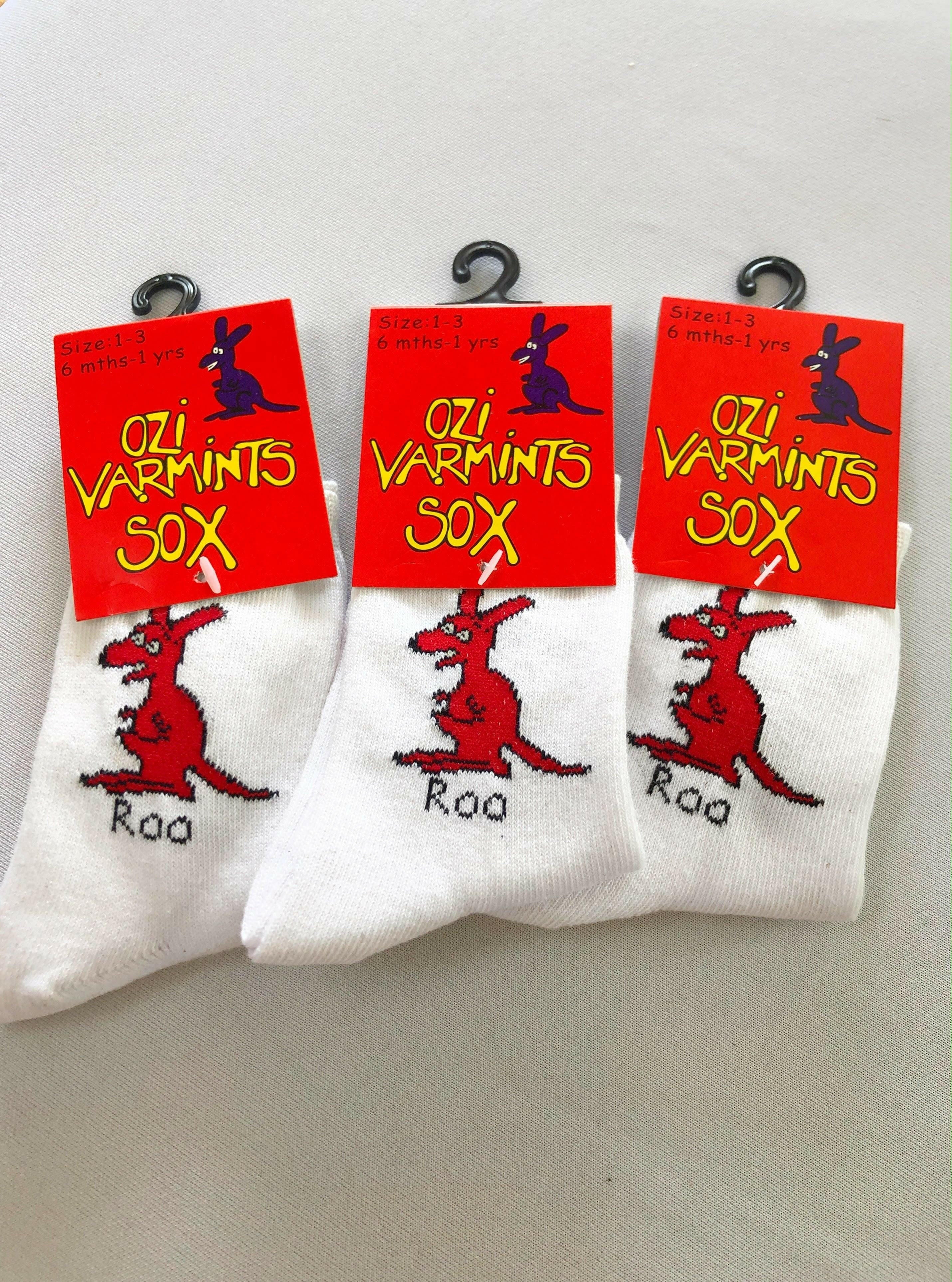 Ozi Varmints 2022 White Socks Koala Design, childrens socks, soxs, kids socks, sourvenir.