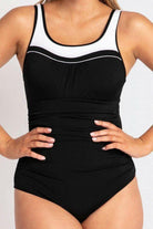 Pool Proof Scoop Ruched Mastectomy One Piece Black.