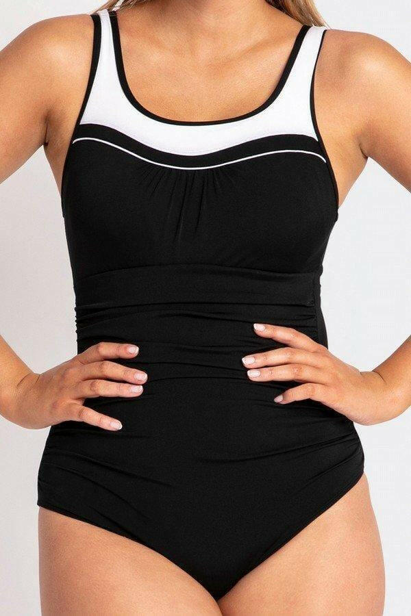 Pool Proof Scoop Ruched Mastectomy One Piece Black.