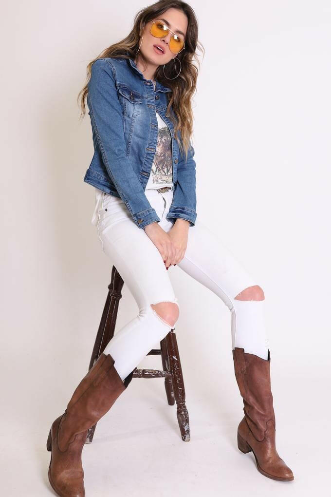 Denim Jacket Stretch Cropped -Refuge.