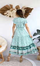 S0425-131 Salty Bright Vibrant Long Mixed Green Dress 100% Rayon.