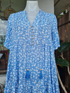 Salty Bright S0427-113 Cornflour Blue Floral Rayon Dress.