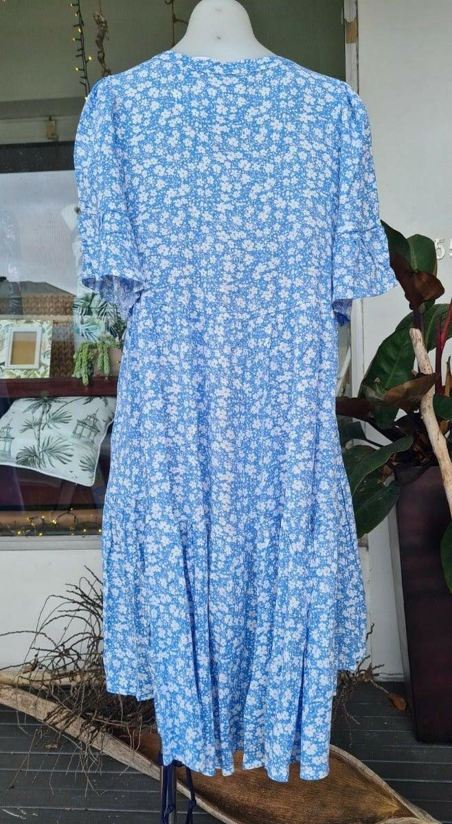 Salty Bright S0427-113 Cornflour Blue Floral Rayon Dress.