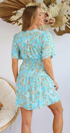 Salty Bright S0588-139 Aqua Floral Rayon Dress.