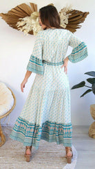 Salty Bright Cream And Turquoise Boho Dress.