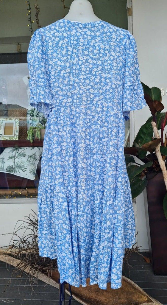 Salty Bright S0427-113 Cornflour Blue Floral Rayon Dress Dresses Salty Bright 