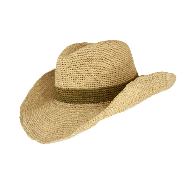 SH342 Courtney Raffia Cowboy Olive Stripe Hat Hats Sundaise 