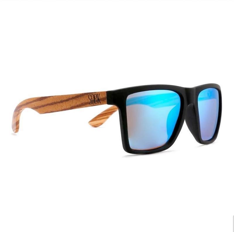 Soek FORRESTERS -Black Sustainable Sunglasses with Walnut Wooden Arms and Blue Polarized Lens - Adult Sunglasses Soek 