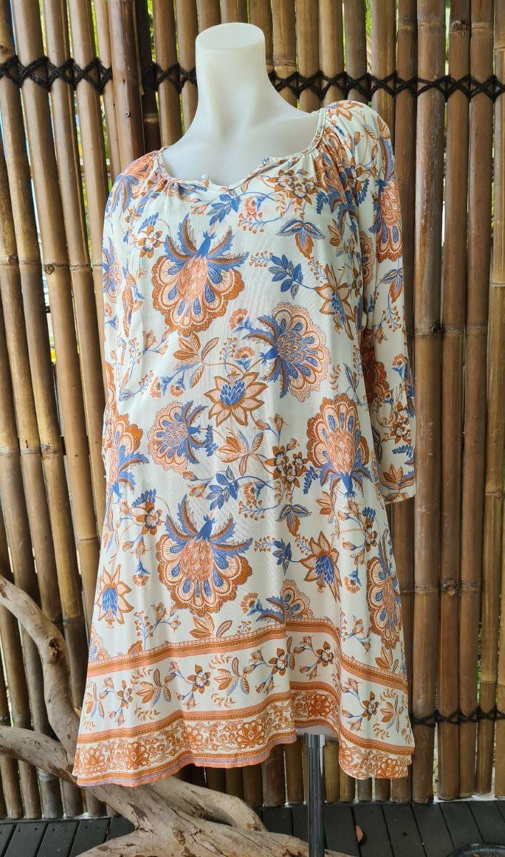 Style Fashion Blue Floral Dress Kaftan.