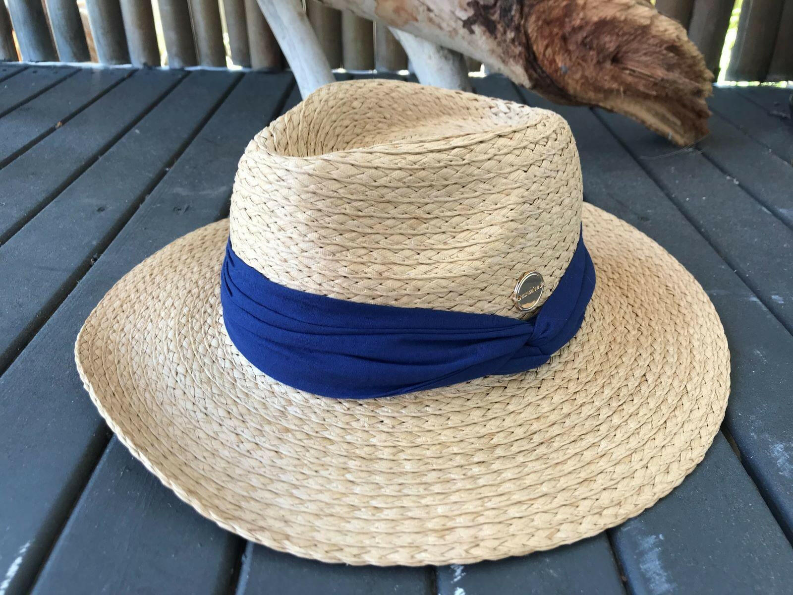 Sundaise SH397 Deborah Panama Plait Hat Cobalt Trim.
