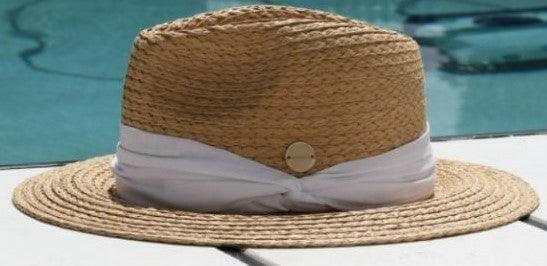 Sundaise SH398 Gaby Panama Plait Hat White Trim.