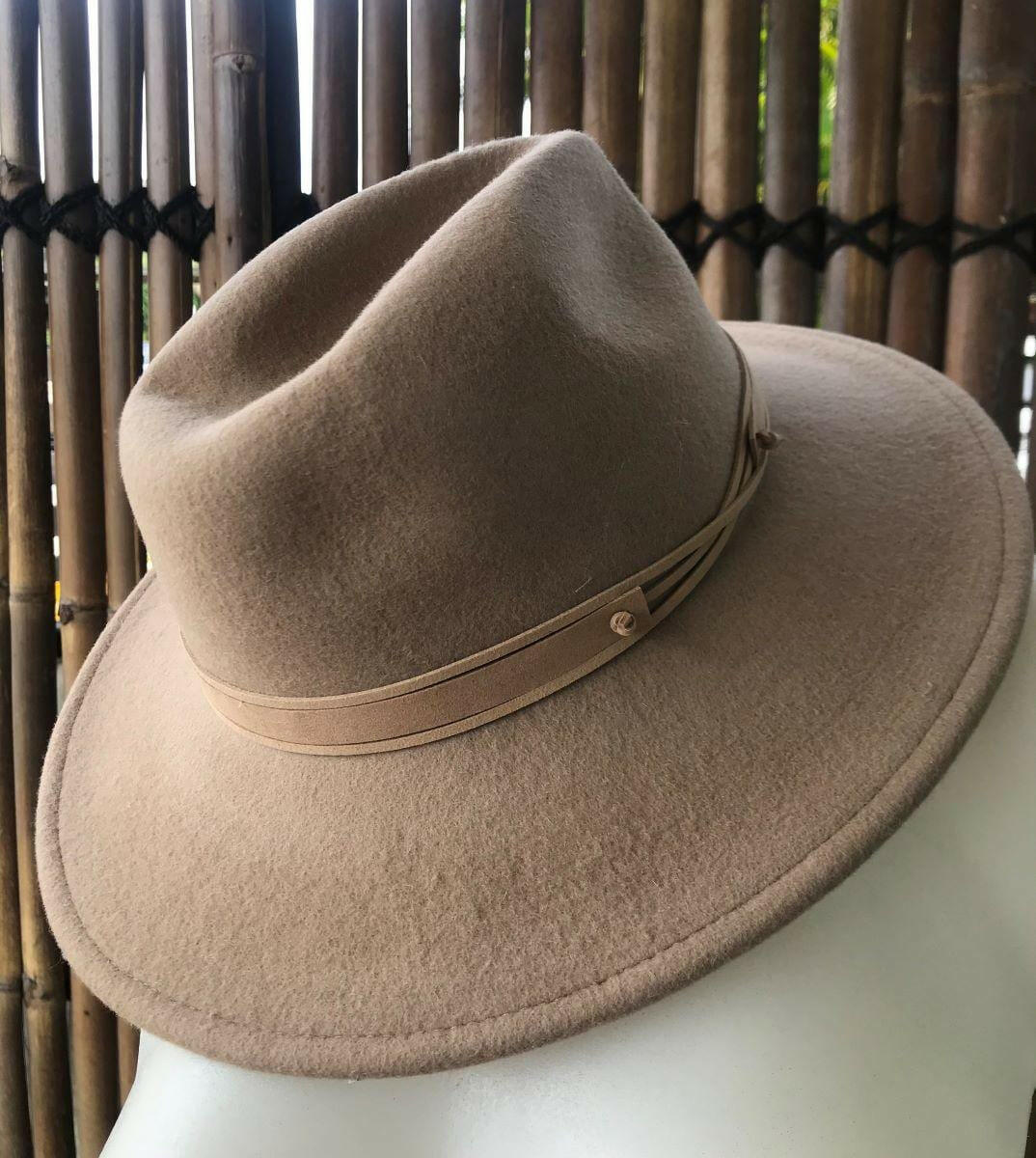 Sundaise SWH52 Rhianna Firm Edge Wool Felt Panama Hat - Light Taupe.