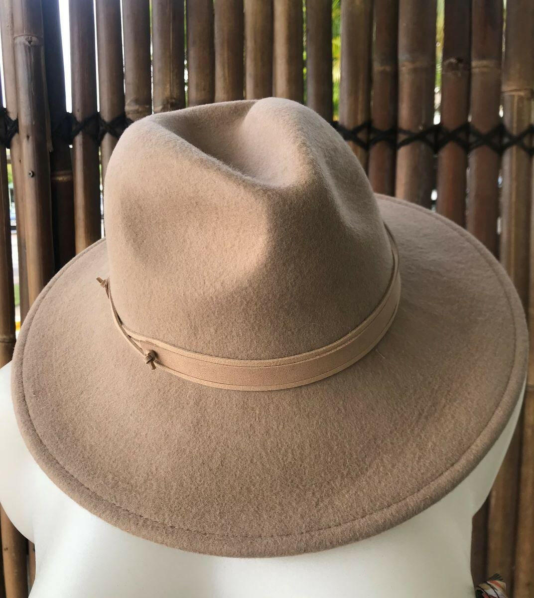 Sundaise SWH52 Rhianna Firm Edge Wool Felt Panama Hat - Light Taupe.