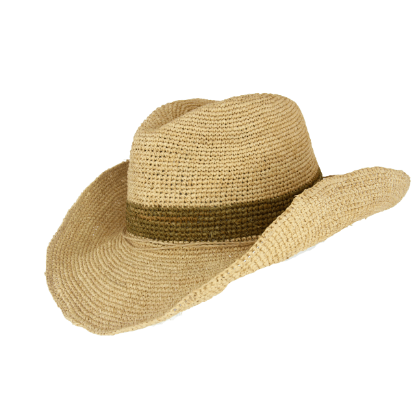 SH342 Courtney Raffia Cowboy Olive Stripe Hat.